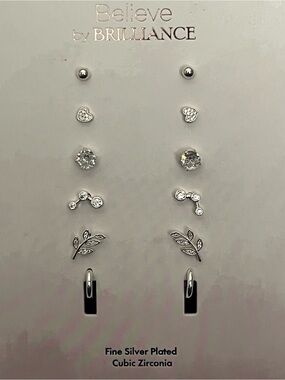 Sterling Silver Plated Multi-Pair Stud and Hoop Earring Set - Silver